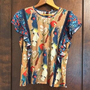 Conditions Apply Anthropologie Colorful Parrot Print Women's Top (Large)